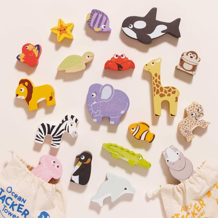 Le Toy Van Infants Africa Stacking Animals & Bag - 10 Piece