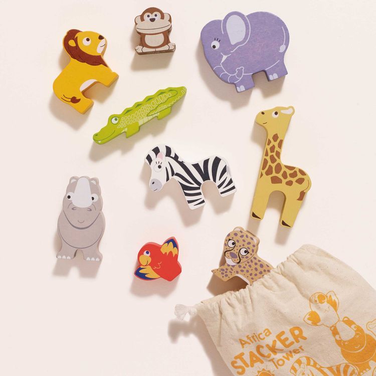 Le Toy Van Infants Africa Stacking Animals & Bag - 10 Piece