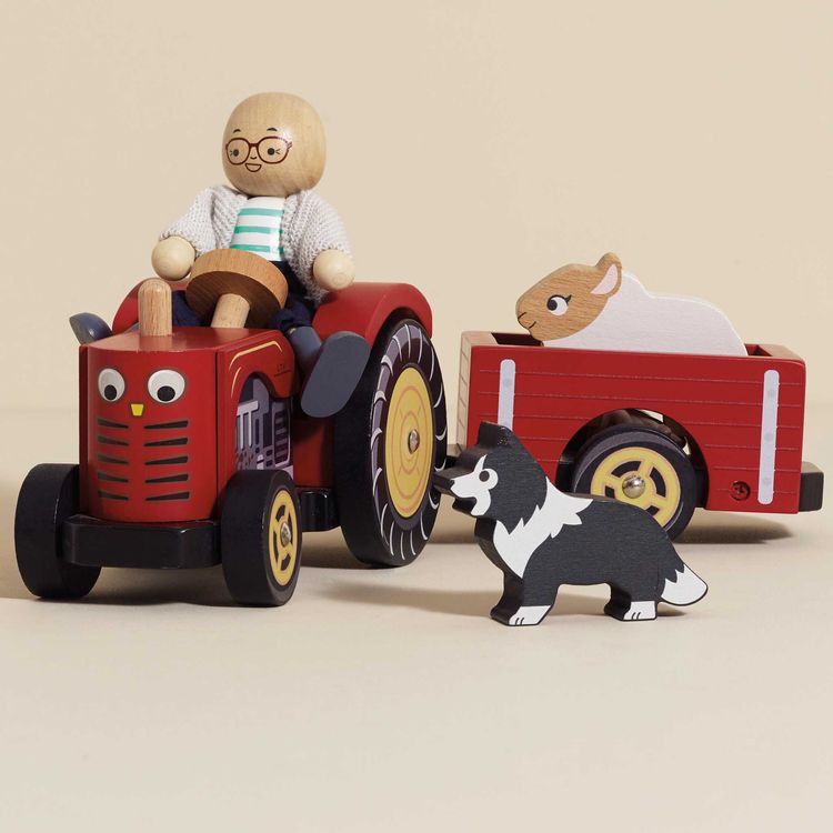 Le Toy Van Preschool Wooden Farmyard Tractor & Trailer Toy