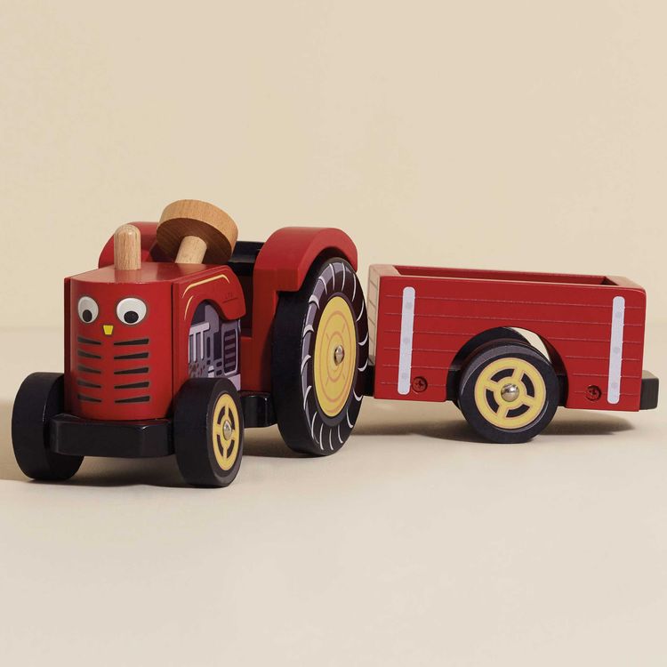 Le Toy Van Preschool Wooden Farmyard Tractor & Trailer Toy