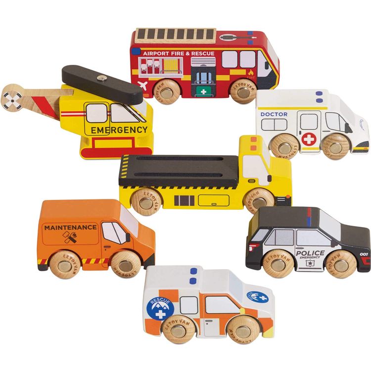 Le Toy Van Preschool Wooden Set of 7 Emergency Vehicles