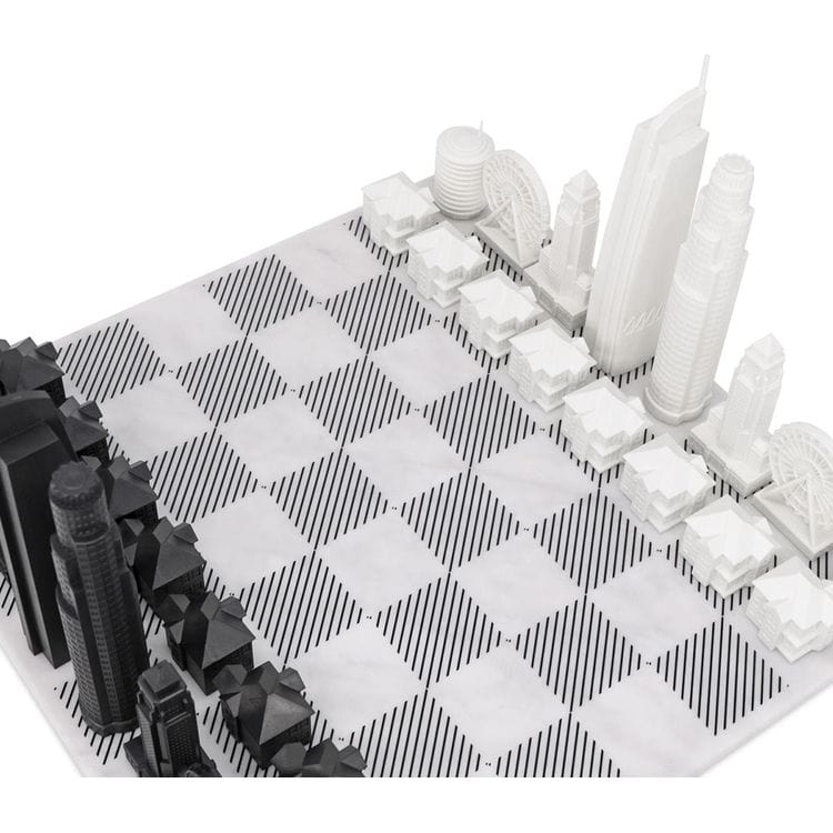 Skyline Chess Games Los Angeles Edition Acrylic Chess Set with Marble Hatch Board