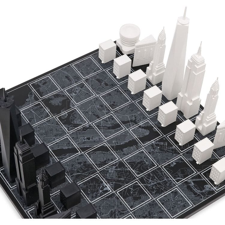 Skyline Chess Games New York City Edition Acrylic Chess Set with Wood Map Board