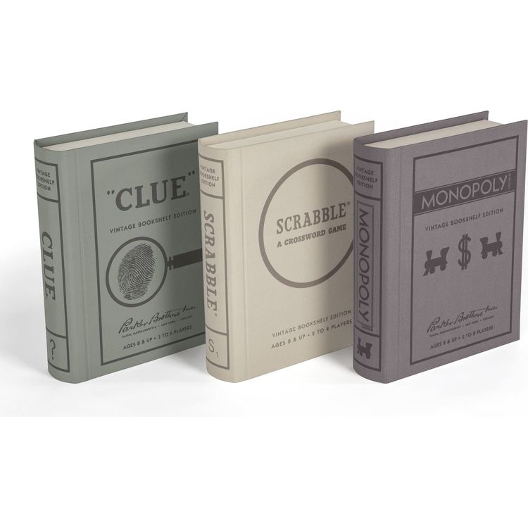 WS Game Company Games Vintage Bookshelf Games 3-Pack: Monopoly, Scrabble, Clue