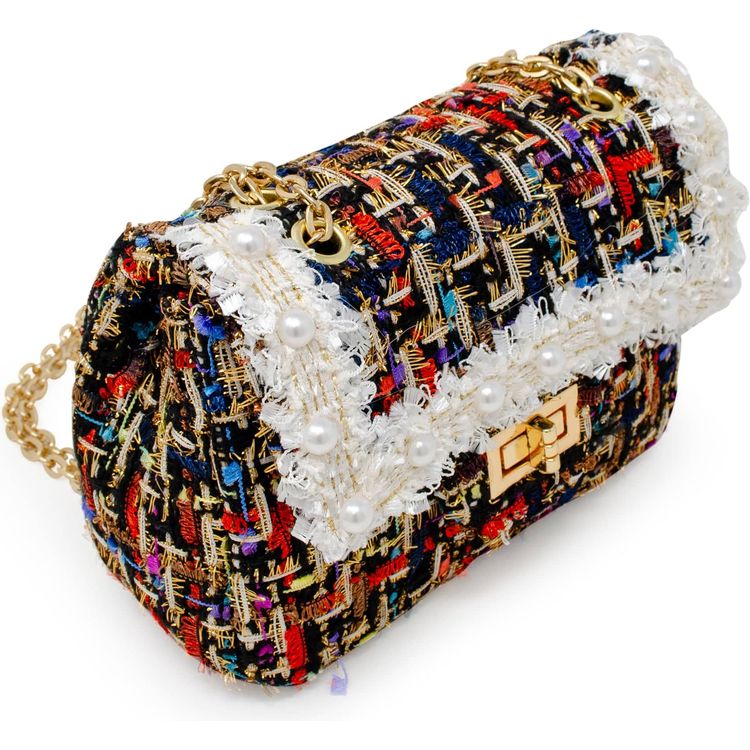 Zomi Gem Trend Accessories Classic Tweed Handbag with Pearls - Black