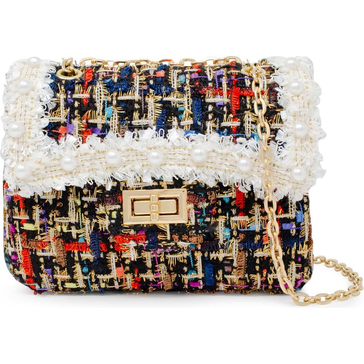 Zomi Gem Trend Accessories Classic Tweed Handbag with Pearls - Black