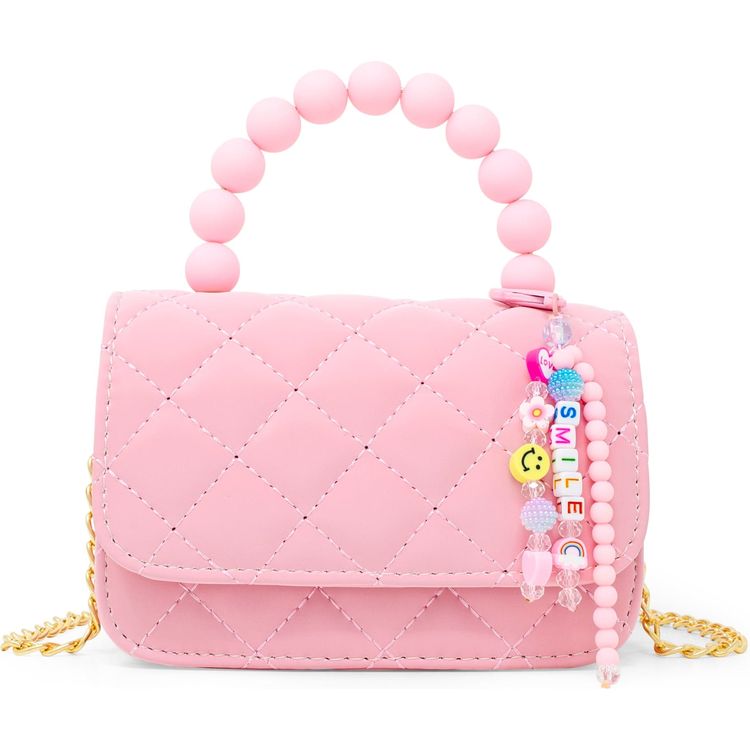 Pearl Handle Message Charm Handbag Pink