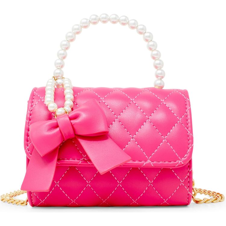 Quilted Pearl Handle Bow Ribbon Handbag Hot Pink