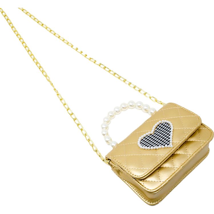 Zomi Gem Trend Accessories Quilted Pearl Handle Heart Bag - Gold