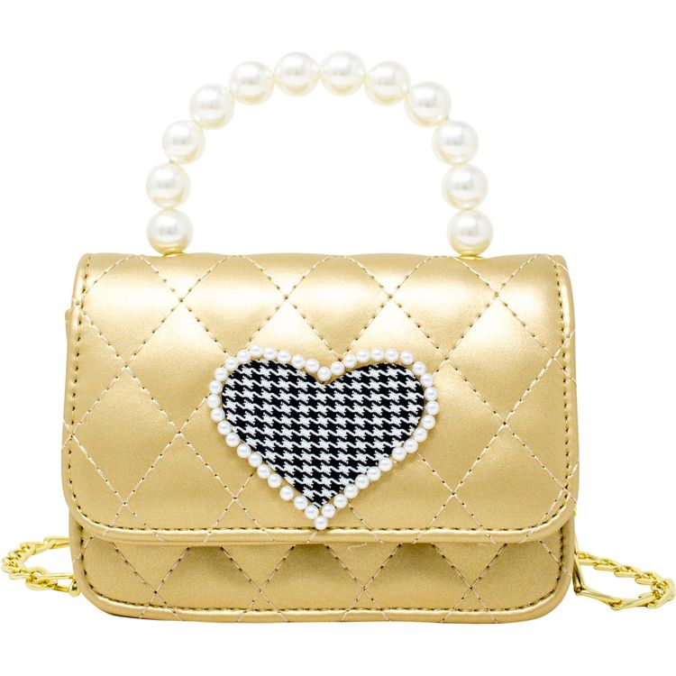 Zomi Gem Trend Accessories Quilted Pearl Handle Heart Bag - Gold
