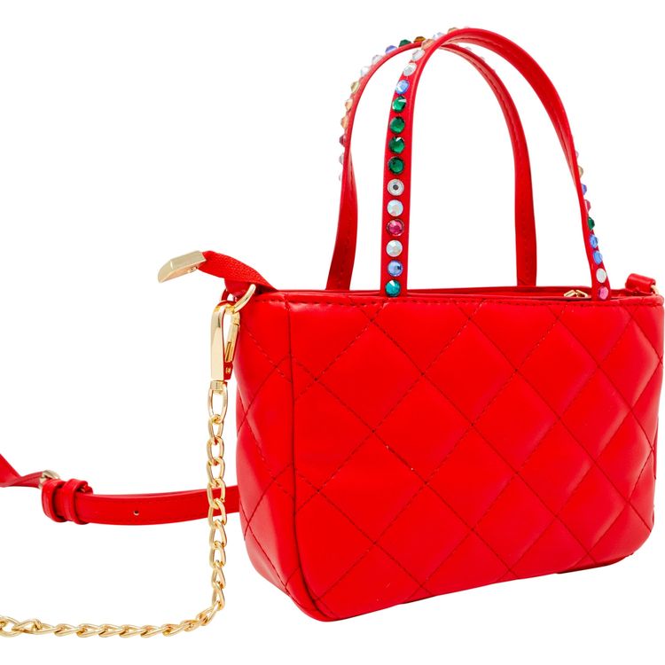 Zomi Gem Trend Accessories Quilted Rhinestone Tote Bag - Red