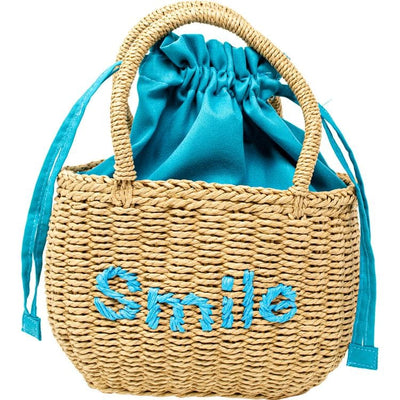 Zomi Gem Trend Accessories Wicker Basket Bag "SMILE" - Blue