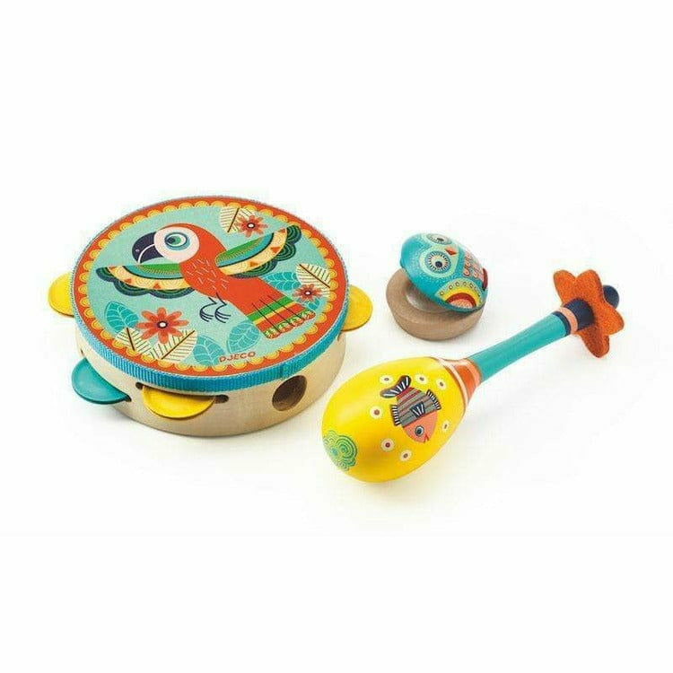 Djeco - Animambo Tambourine, Maraca, Castanet Musical Instrument Set - Preschool
