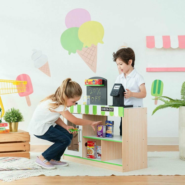 Teamson Kids - Cashier Austin Play Market Stand - Green / Wood - Preschool