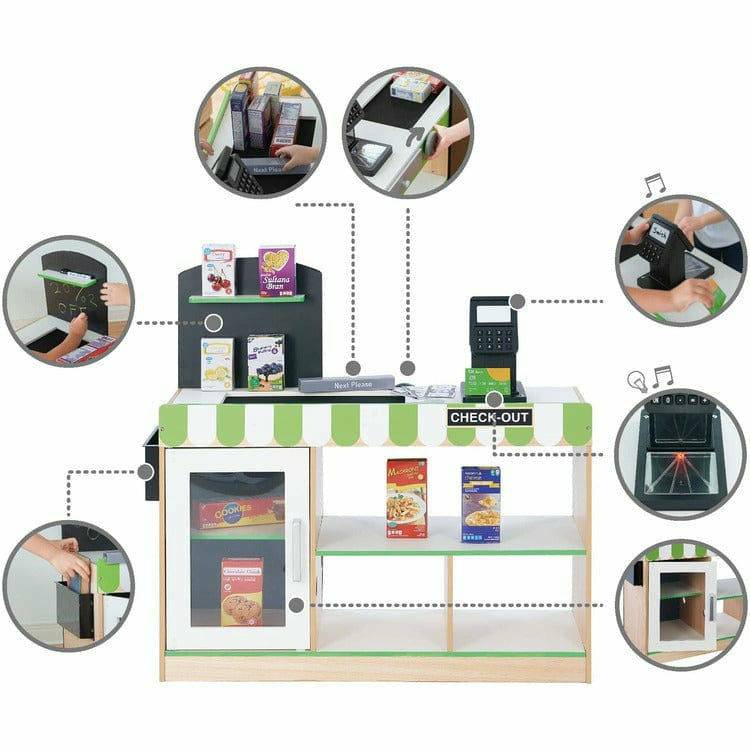 Teamson Kids - Cashier Austin Play Market Stand - Green / Wood - Preschool