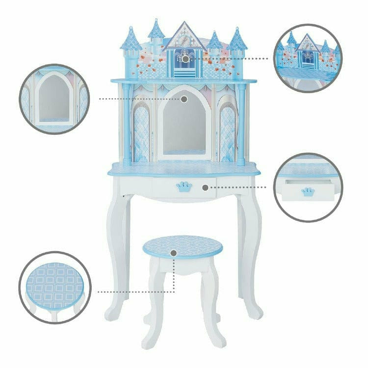 Teamson Kids - Dreamland Castle Play Vanity Set - White/Ice Blue - Room Decor