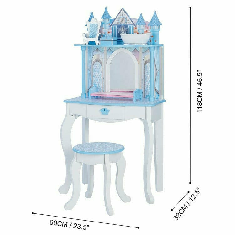 Teamson Kids - Dreamland Castle Play Vanity Set - White/Ice Blue - Room Decor