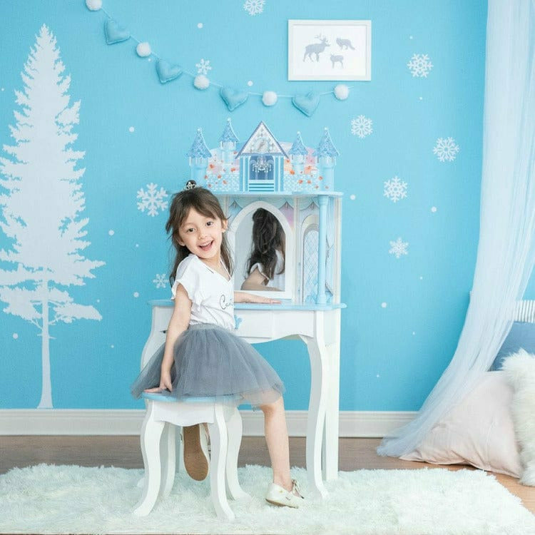 Teamson Kids - Dreamland Castle Play Vanity Set - White/Ice Blue - Room Decor