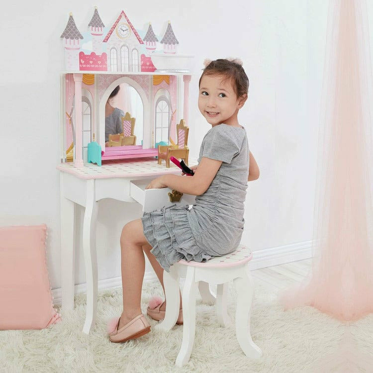 Teamson Kids - Dreamland Castle Play Vanity Set - White / Pink - Room Decor