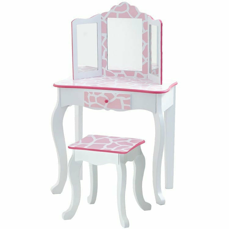 Teamson Kids - Fashion Giraffe Prints Gisele Play Vanity Set - Pink / White - Room Decor