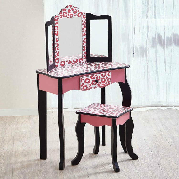 Teamson Kids - Fashion Leopard Prints Gisele Play Vanity Set - Pink / Black - Preschool