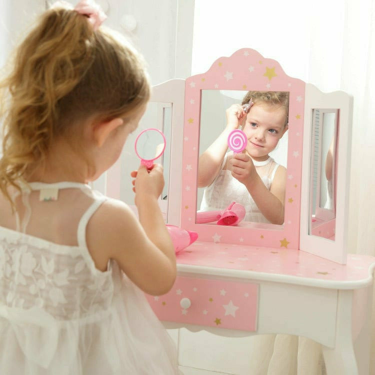 Teamson Kids - Fashion Twinkle Star Gisele Vanity Set - Pink/White - Room Decor