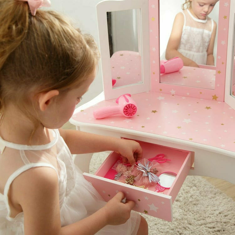 Teamson Kids - Fashion Twinkle Star Gisele Vanity Set - Pink/White - Room Decor
