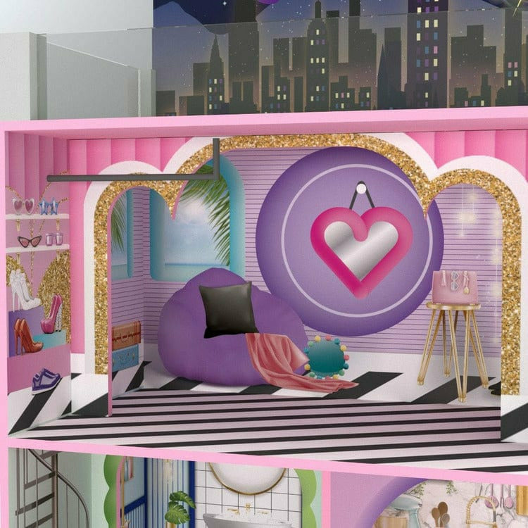 Teamson Kids - Kids Dreamland Sunset 3-Level Dollhouse Set for 12" Dolls - Preschool