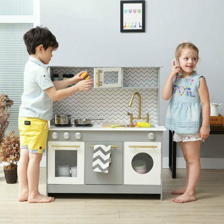 Teamson Kids - Little Chef Berlin Modern Play Kitchen - Grey / White - Preschool