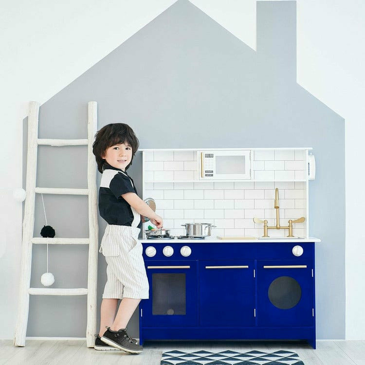 Teamson Kids - Little Chef Berlin Modern Play Kitchen - White / Blue - Preschool