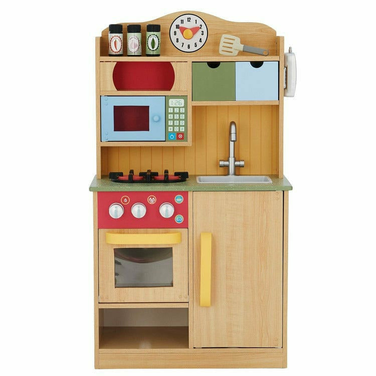 Teamson Kids - Little Chef Florence Classic Play Kitchen - Wood Grain - Preschool