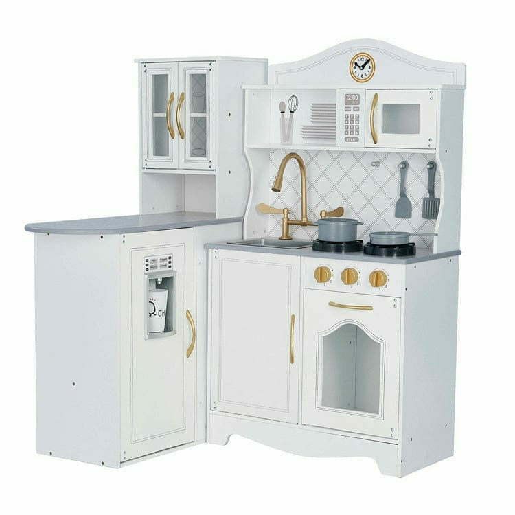 Teamson Kids - Little Chef Upper East Retro Play Kitchen - White / Gold - Preschool