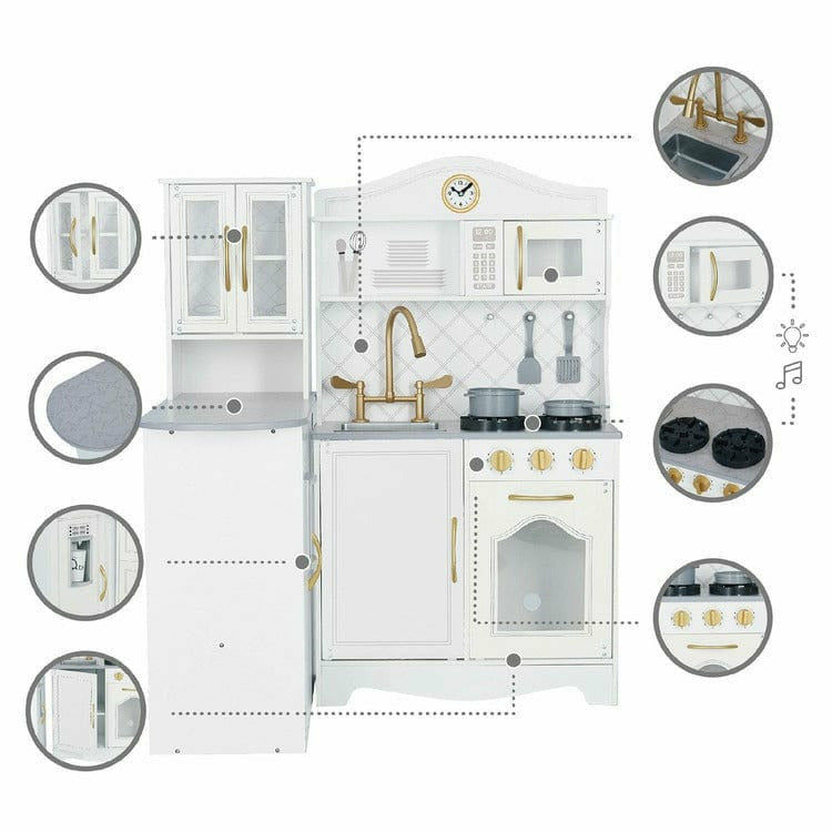 Teamson Kids - Little Chef Upper East Retro Play Kitchen - White / Gold - Preschool