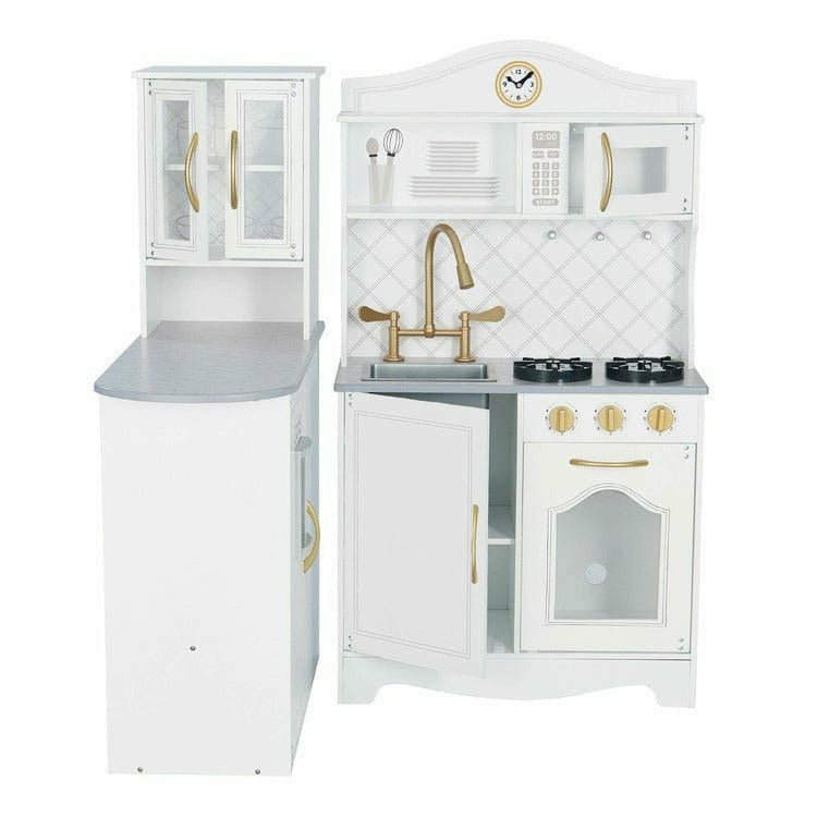 Teamson Kids - Little Chef Upper East Retro Play Kitchen - White / Gold - Preschool