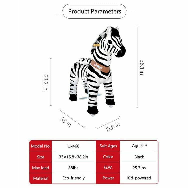 PonyCycle, Inc. - Model U Ride-On Zebra - 4-7 Years - Plush