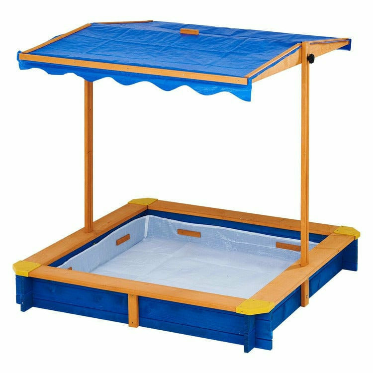 Teamson Kids - Outdoor Summer Sand Box - Wood / Blue - Outdoor