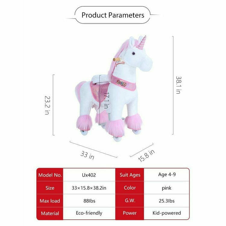 PonyCycle, Inc. - Pink Model U Ride-On Unicorn - 4-7 Years - Plush