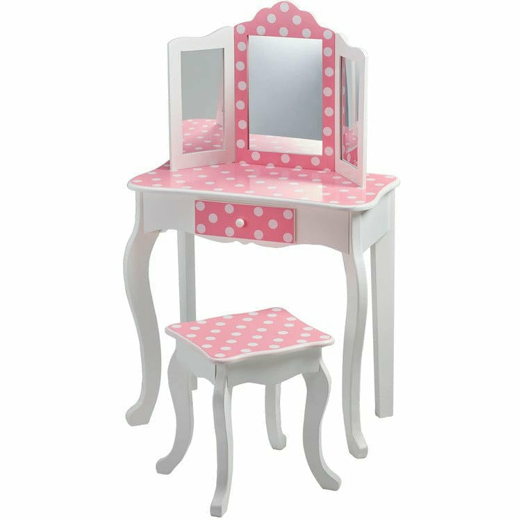 Teamson Kids - Polka Dot Gisele Play Vanity Set - Pink / White - Room Decor