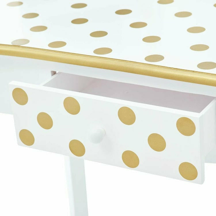 Teamson Kids - Polka Dot Gisele Play Vanity Set - White/Gold - Room Decor