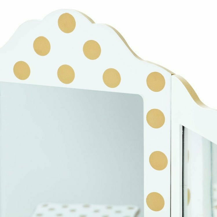 Teamson Kids - Polka Dot Gisele Play Vanity Set - White/Gold - Room Decor