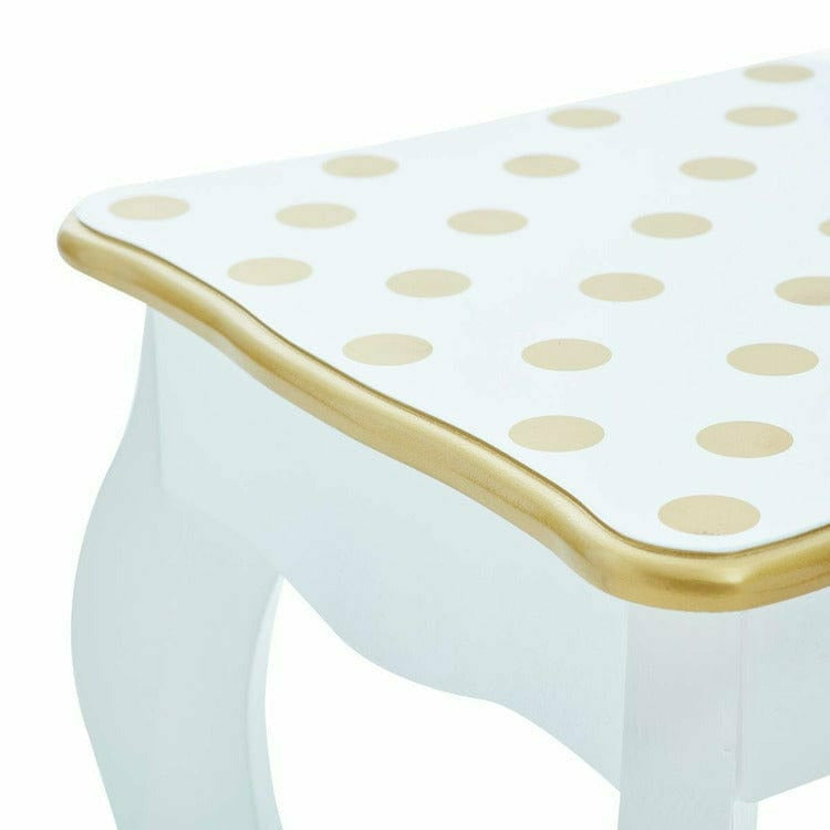 Teamson Kids - Polka Dot Gisele Play Vanity Set - White/Gold - Room Decor