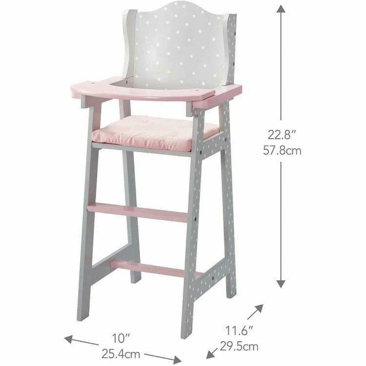 Teamson Kids - Polka Dots Princess Baby Doll High Chair - Grey - Dolls