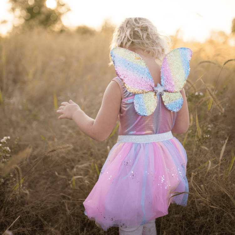 Great Pretenders - Rainbow Sequins Skirt with Wings & Wand - Size 4-6 Years - Dress up