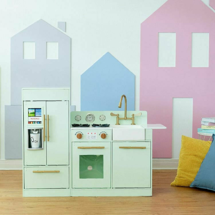 Teamson Kids - Teamson Kids Little Chef Charlotte 2-Piece Modular Wooden Play Kitchen, Mint - Preschool