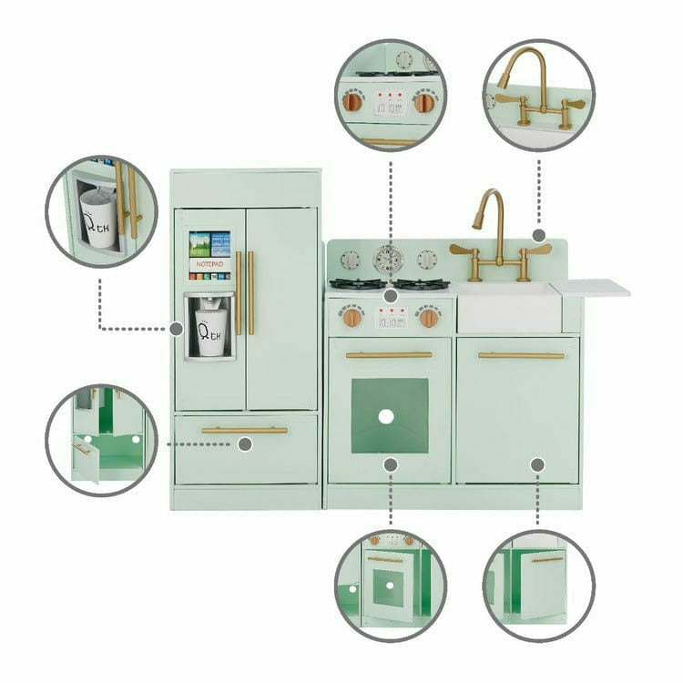 Teamson Kids - Teamson Kids Little Chef Charlotte 2-Piece Modular Wooden Play Kitchen, Mint - Preschool