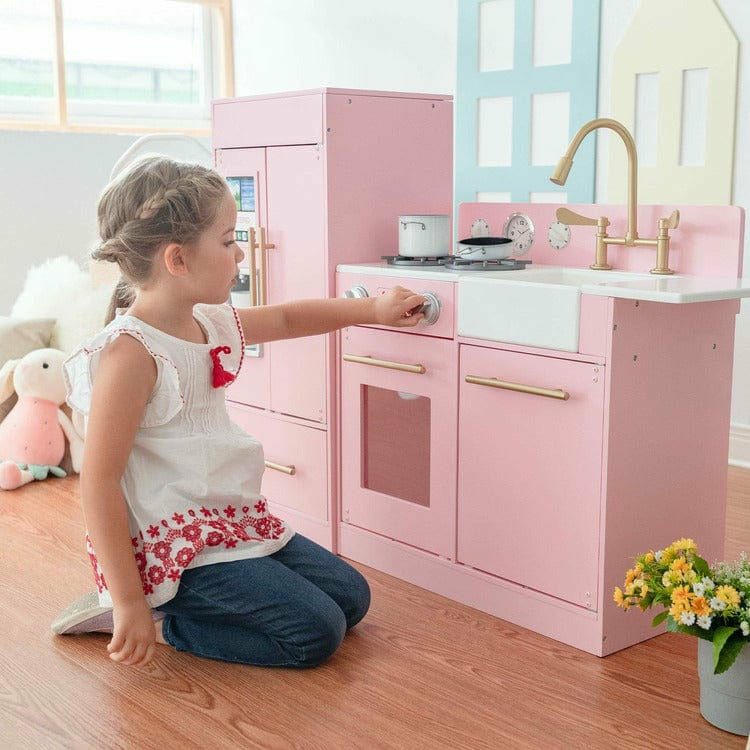 Teamson Kids - Teamson Kids Little Chef Charlotte 2-Piece Modular Wooden Play Kitchen, Pink - Preschool