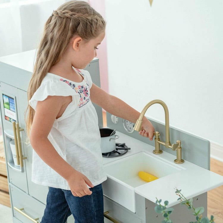 Teamson Kids - Teamson Kids Little Chef Charlotte Modern Modular Wooden Play Kitchen, Grey/Gold - Preschool