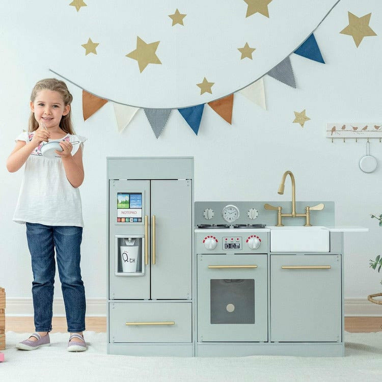 Teamson Kids - Teamson Kids Little Chef Charlotte Modern Modular Wooden Play Kitchen, Grey/Gold - Preschool