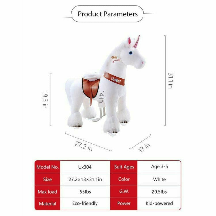 PonyCycle, Inc. - White Model U Ride-On Unicorn - 3-4 Years - Plush