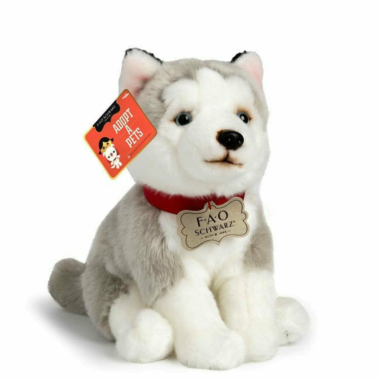 Fao Schwarz Toy Plush Puppy Floppy Husky 10inch - GreyWhite